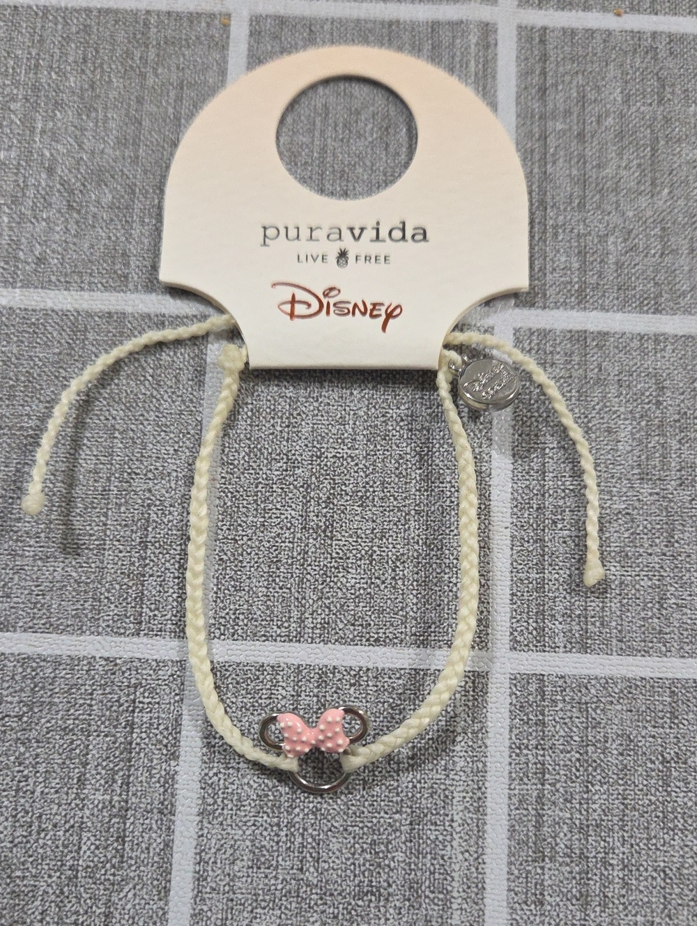 Pura Vida Cream Braided Kids Bracelet with Pink Minnie Charm